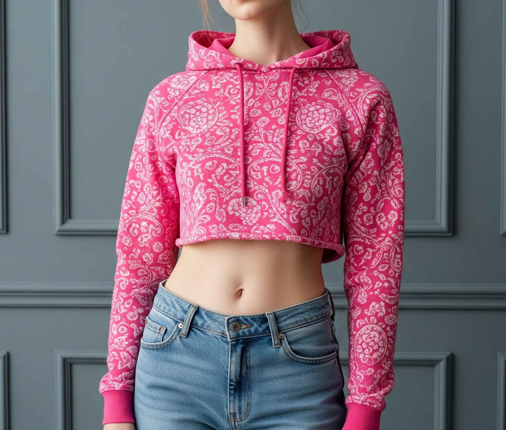 Pattern Cropped Hoodie